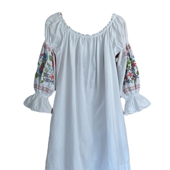GiocamWhite Embroidered Off-Shoulder CottonDress Boho Bridal Beach Goddess Vibes - Picture 3 of 16